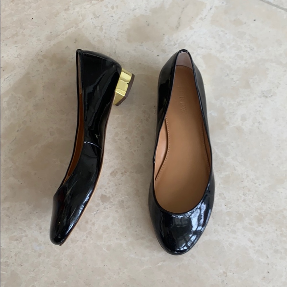 JCrew Black Ballet Shoes Gold Heel